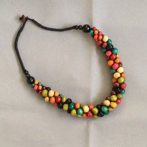 Colorful wood bead necklace